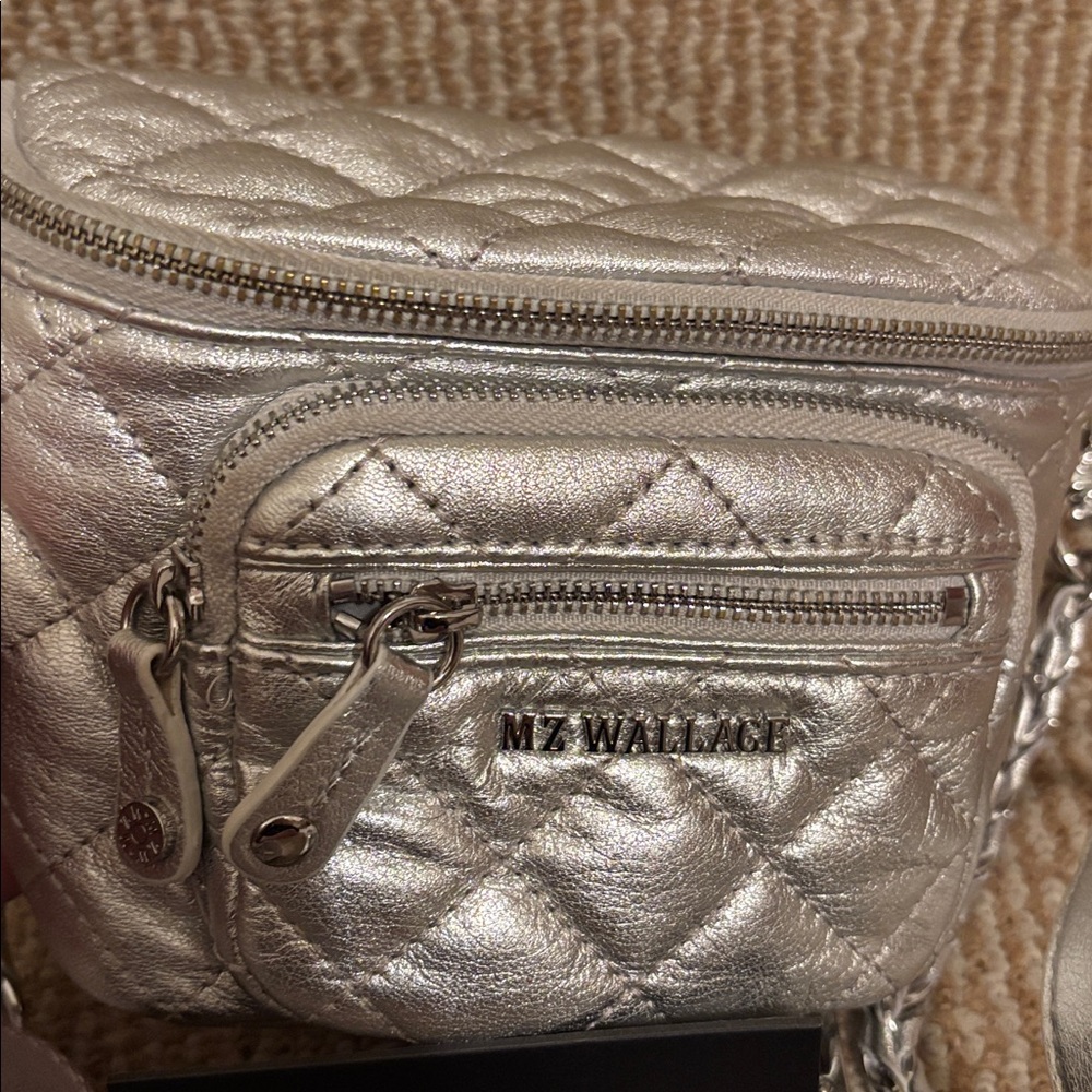 MZ Wallace Micro Crosby Silver Leather Quilted Sling - Picture 10 of 12